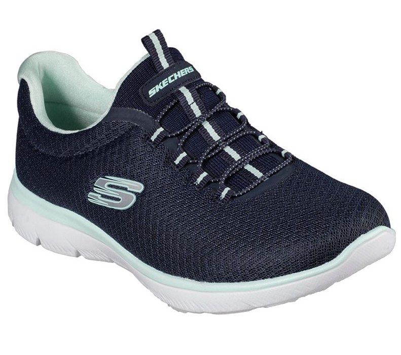 Skechers Dam Marinblå/Ljus Turkos Sneakers - Summits - Sverige (QXVYG-9074)